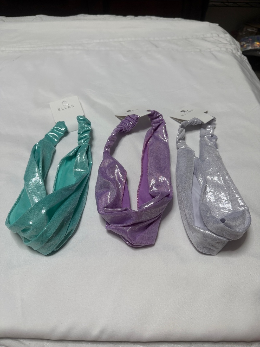 Set of 3 Ella Shimmery Twist Headbands — Teal, Lilac, Silver (3-Pack)